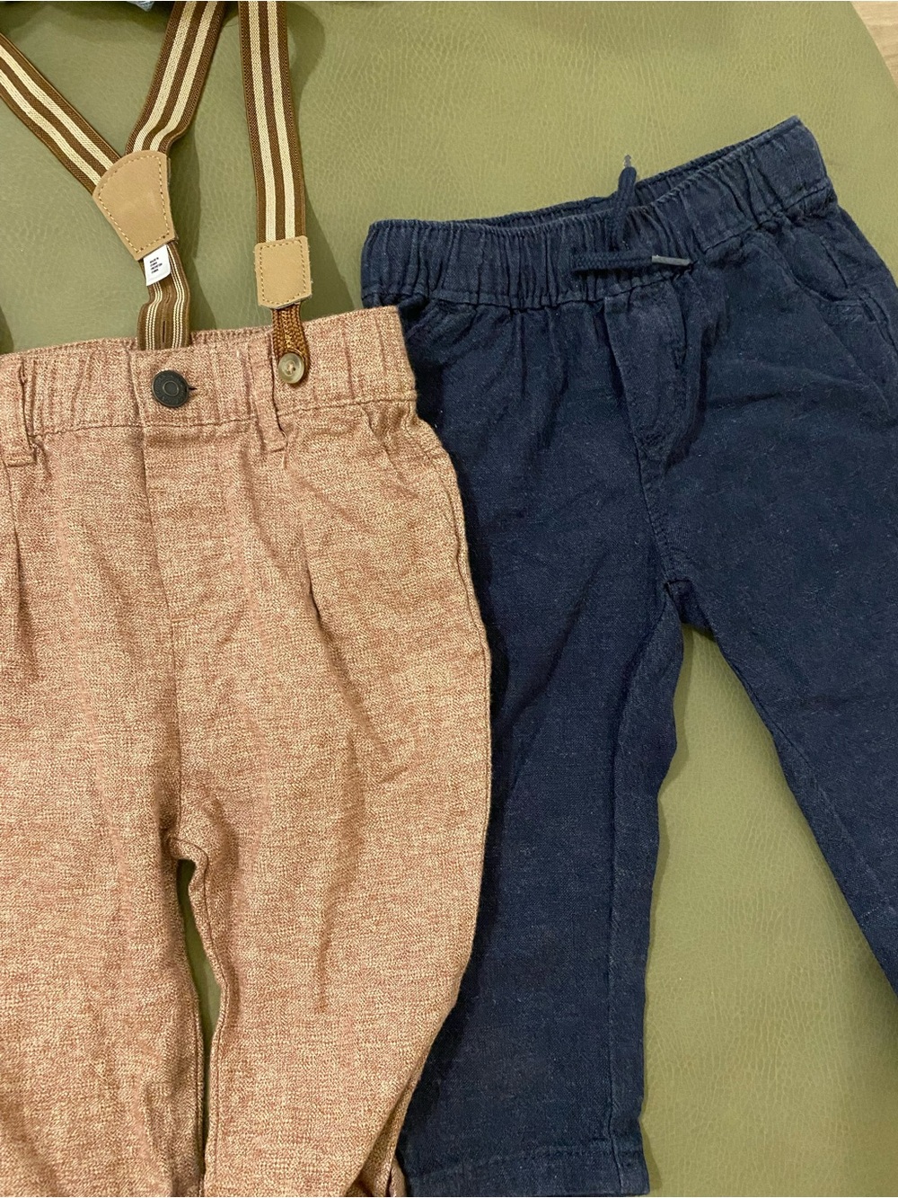 Linen Trousers with Striped Suspenders